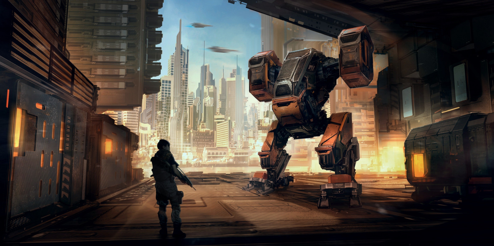 Wallpaper futuristic, artwork, science fiction, mech, games