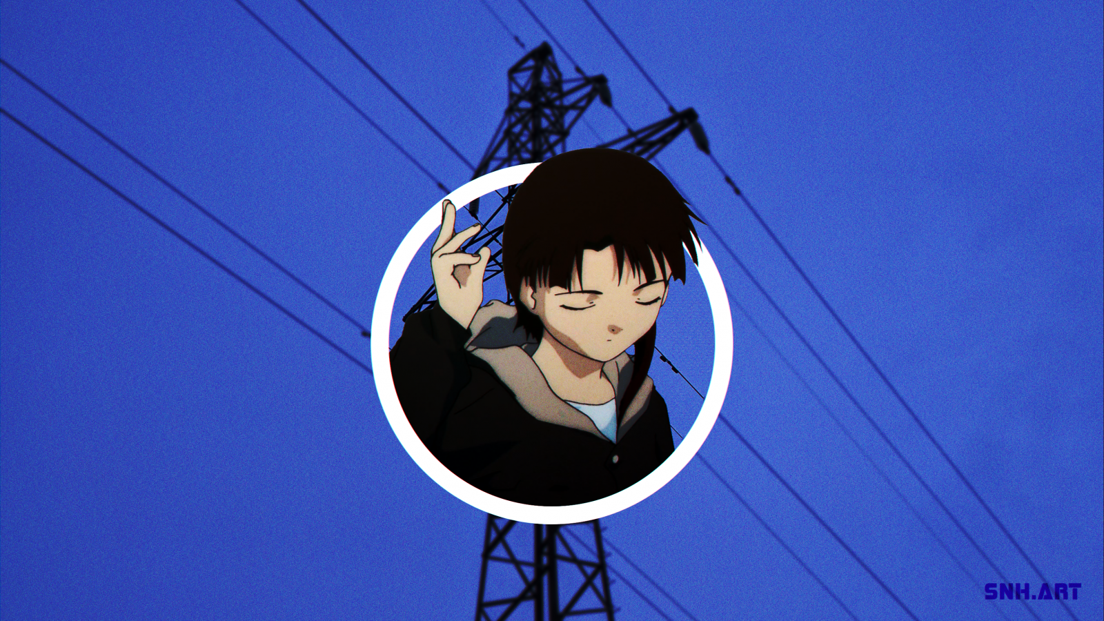 Anime, Anime Mädchen, Lain Iwakura, Stromleitungen, Drähte, Netzwerk, Kreis