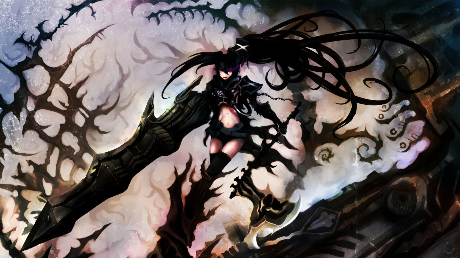 illustrazione, anime, anime girls, arma, Black Rock Shooter, i fumetti, mitologia, Insane Black Rock Shooter, ARTE, personaggio fittizio