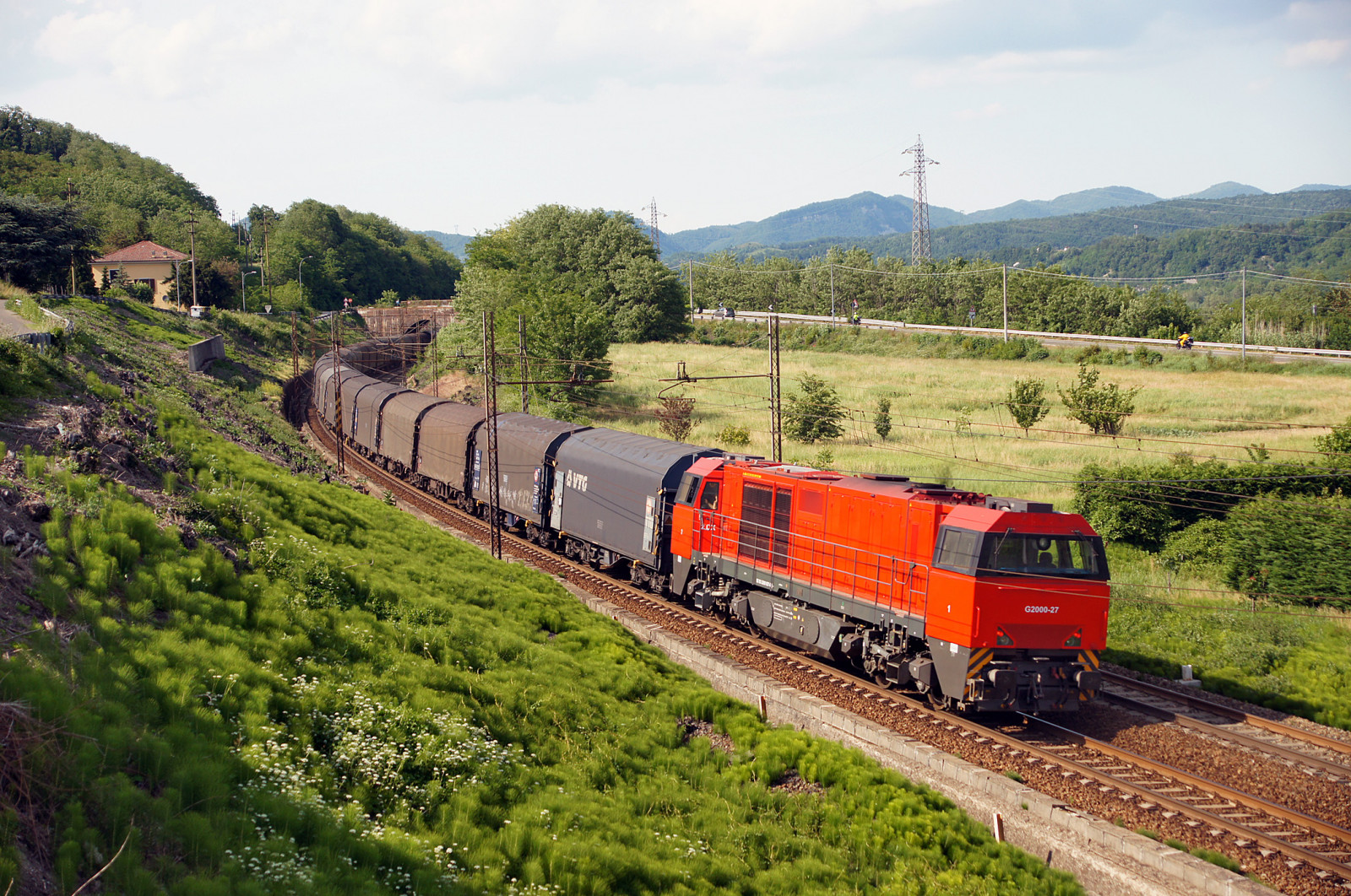 Wallpaper landscape, Italy, sky, vehicle, train, railway, cargo, tree, plant