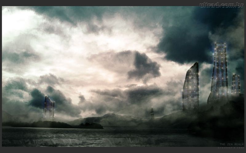 slunečnímu záření, fantasy umění, moře, nebe, ráno, horizont