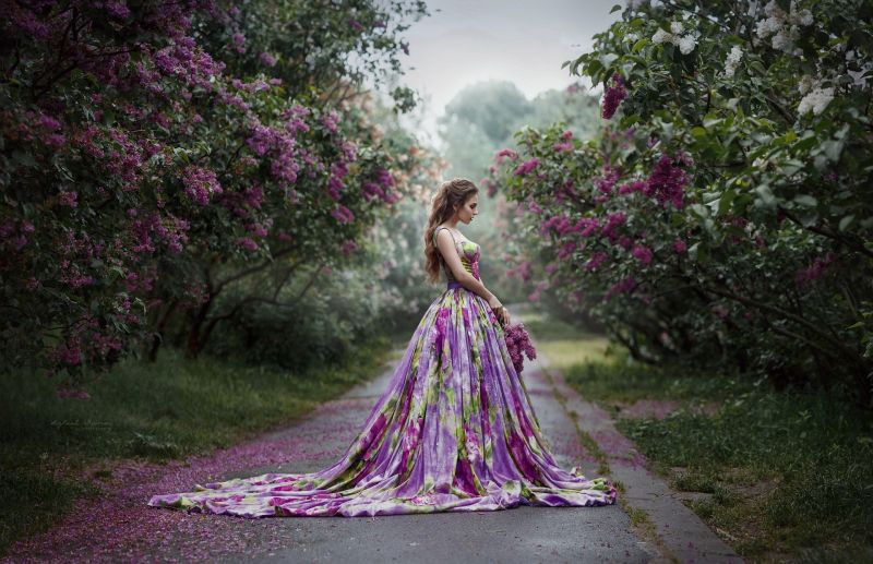 Kadınlar, Model, Çiçekler, mor, elbise, moda Kadınlar, Model, Çiçekler, mor, elbise, moda