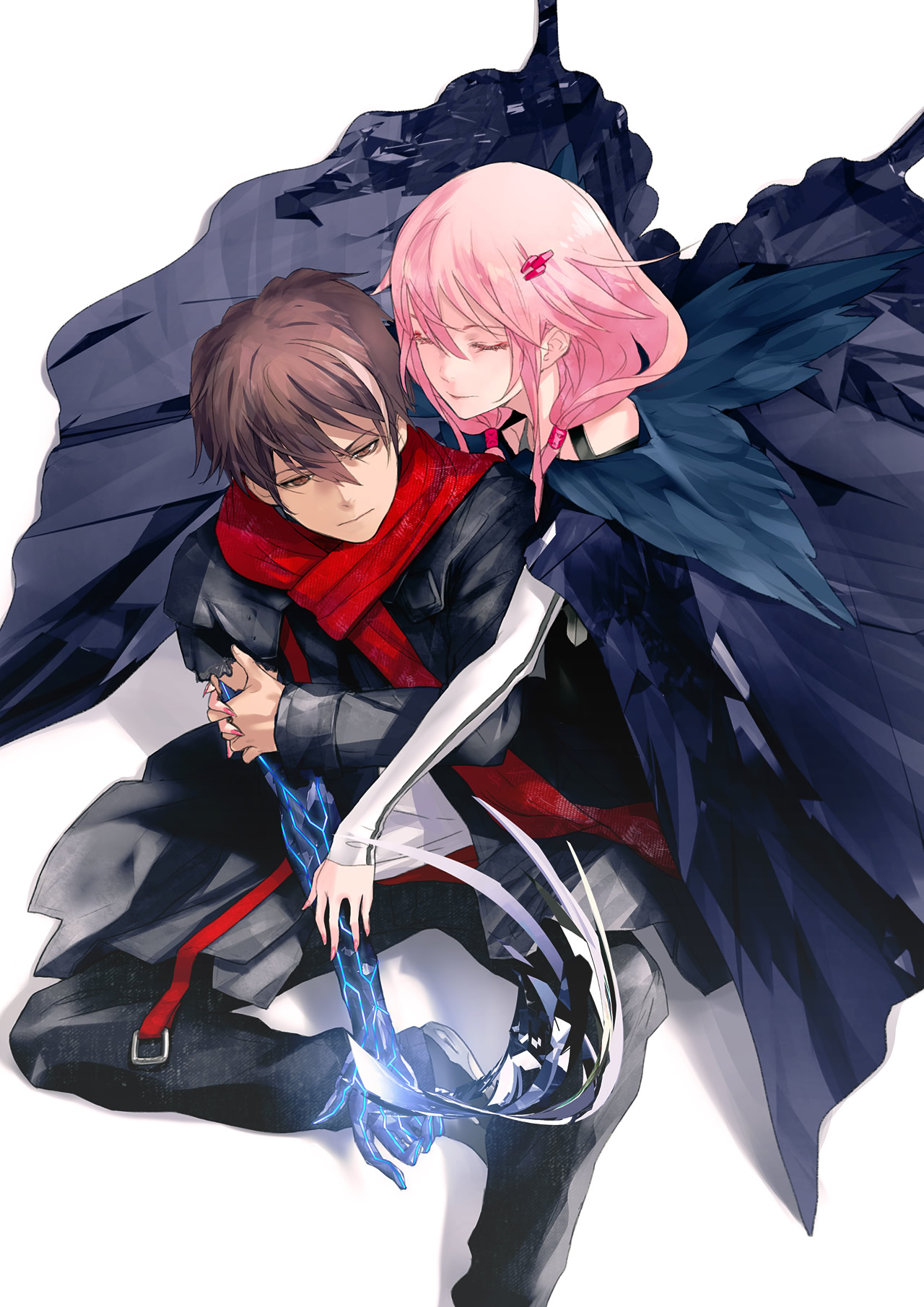 ギルティクラウン, アニメ, ポートレート表示, ユズルリャ祈り, Ouma Shuu, 抱擁, レッドジュース
