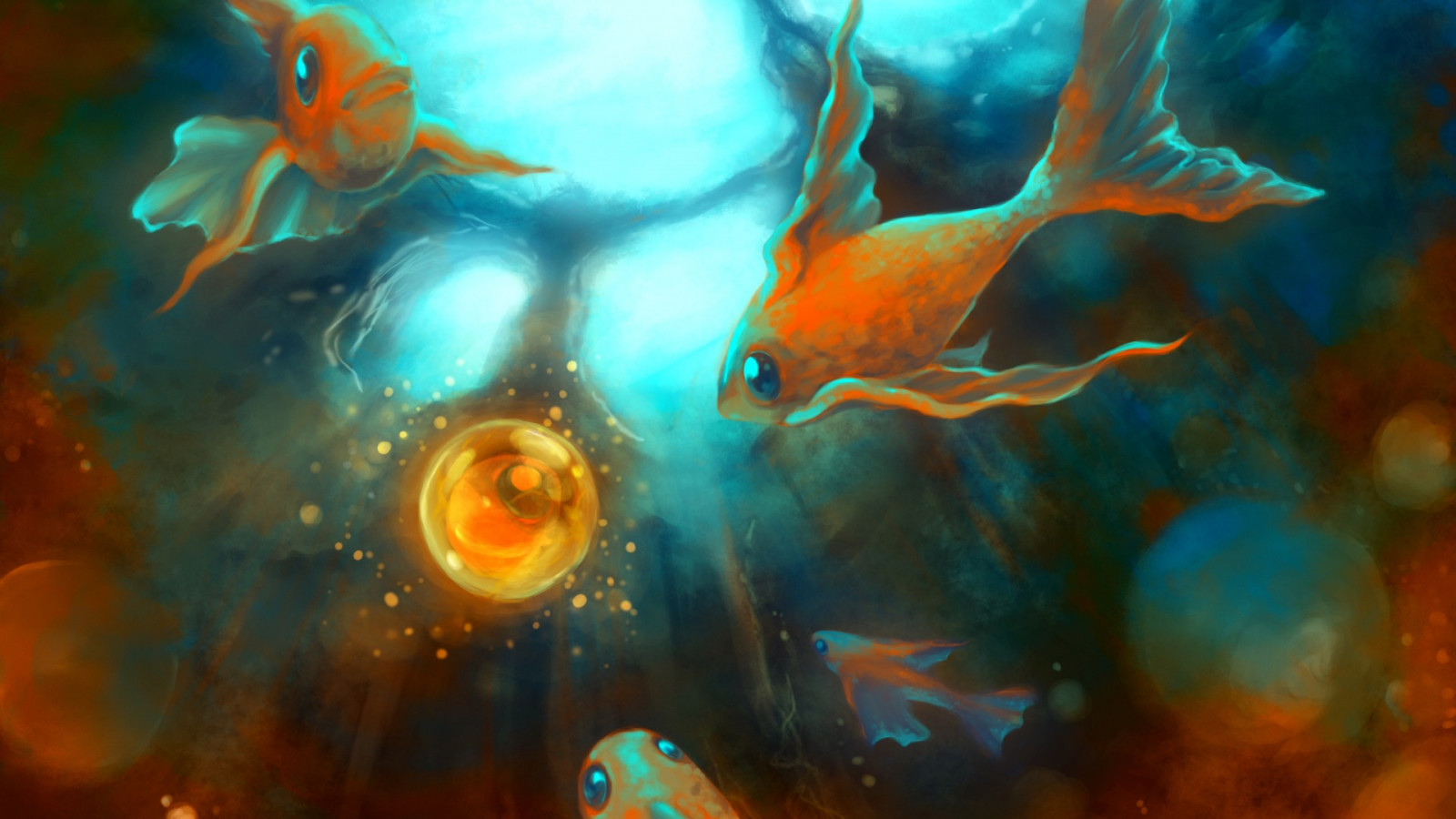 Wallpaper sunlight, artwork, fish, nebula, underwater, bubbles