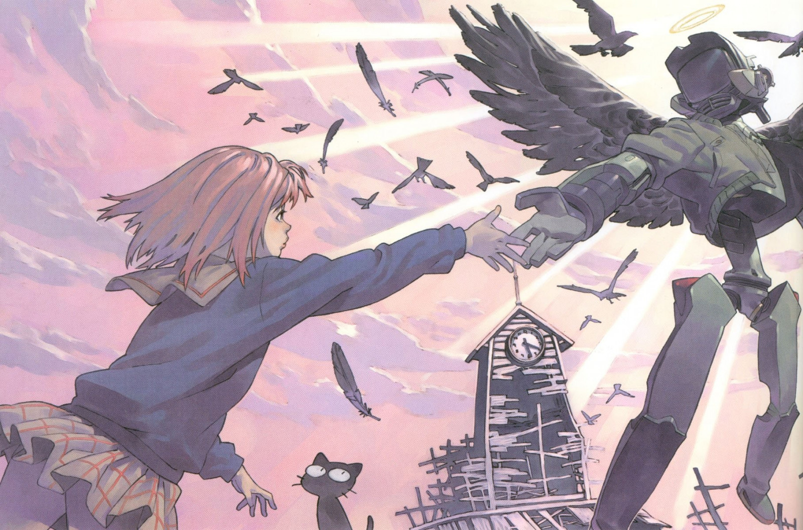 ilustrace, anime, kreslená pohádka, FLCL, Samejima Mamimi, koťata, komiks, Canti, Snímek obrazovky, mecha, mangaka, komiks