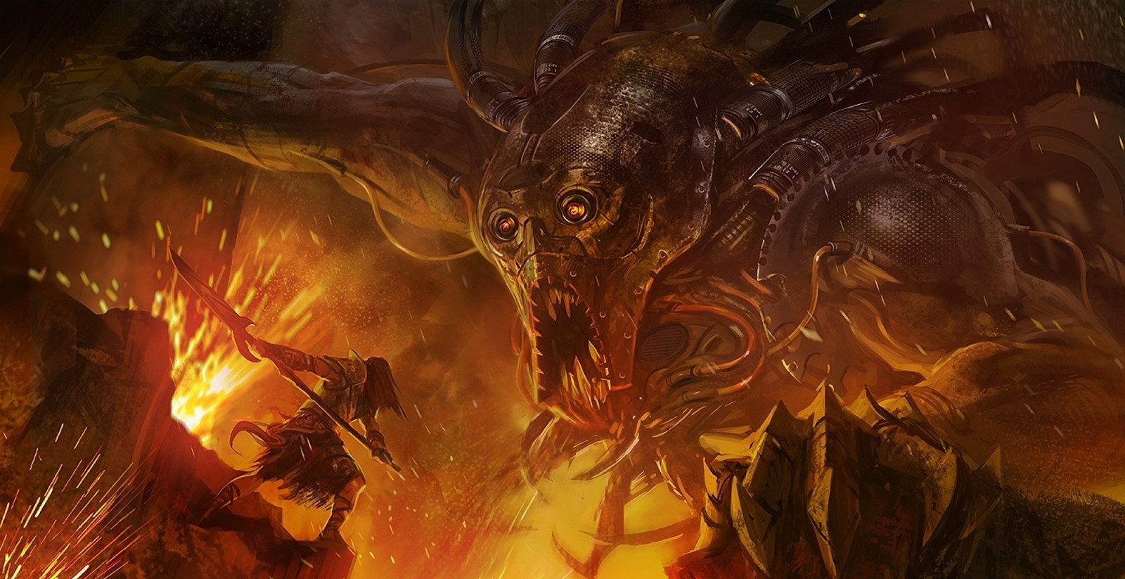 fantasy art, sárkány, mitológia, láng, screenshot, háttérképként