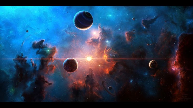 planeet, ruimte, sterren, ruimte art, Maan, nevelvlek planeet, ruimte, sterren, ruimte art, Maan, nevelvlek