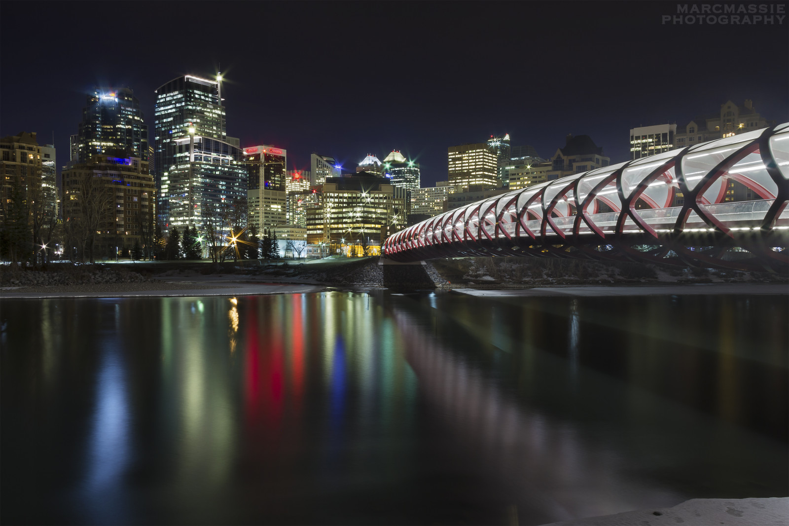 Wallpaper bridge, Canada, reflection, Calgary, skyline, night, Canon, photography, photo