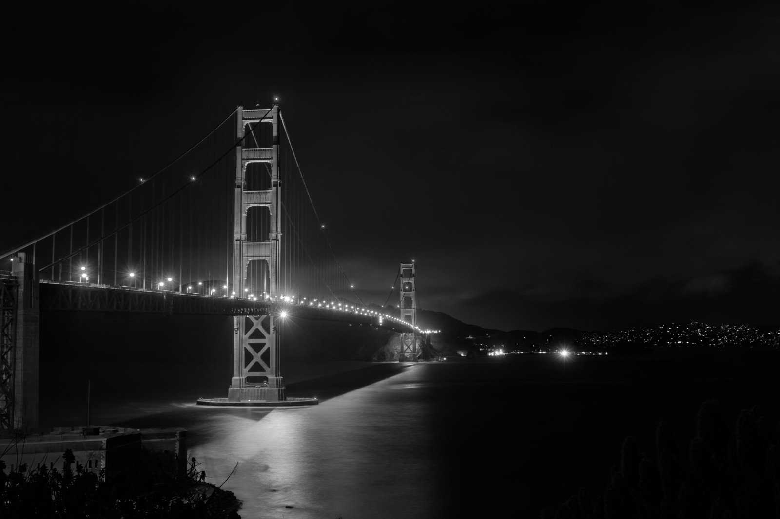 Wallpaper bridge, white, black, night, Canon, lights, golden, gate
