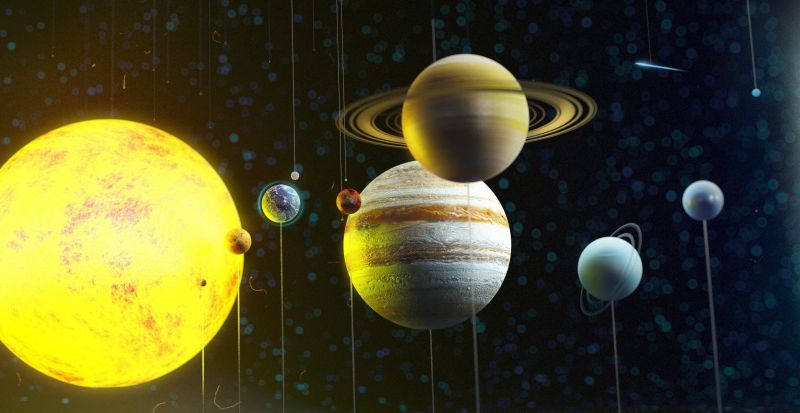 digital art, night, planet, space, light, yellow digital art, night, planet, space, light, yellow