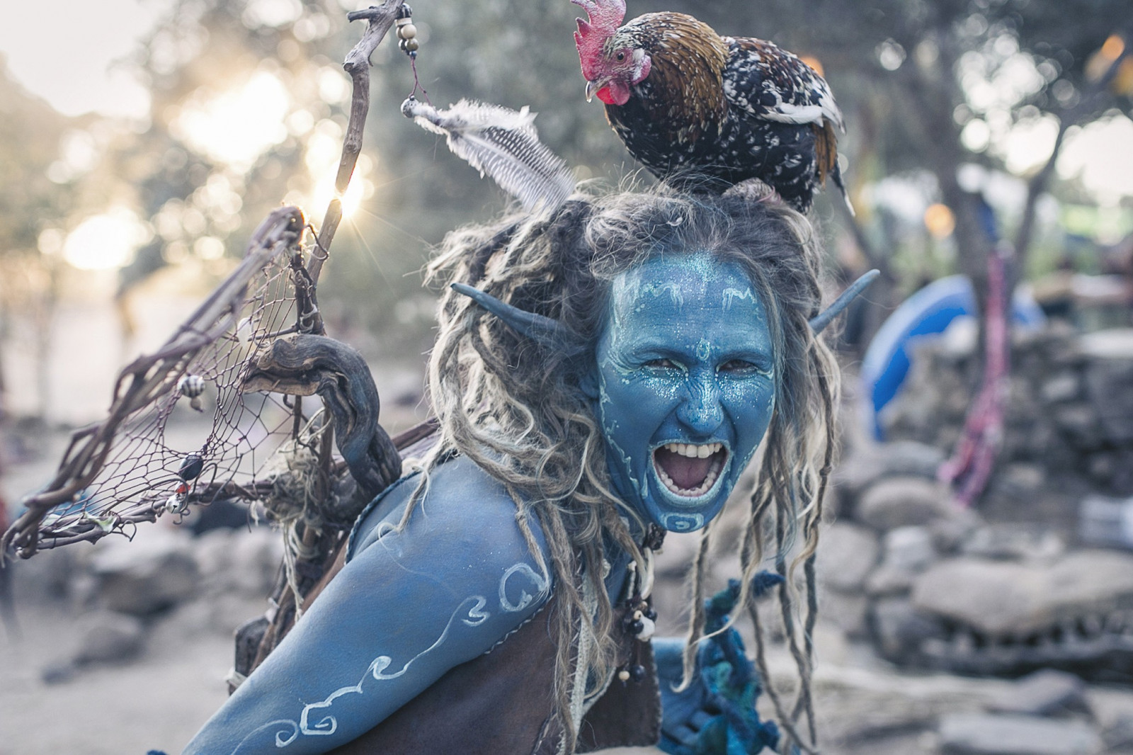 ženy venku, ženy, cosplay, model, modrý, dredy, tahání za vlasy, mytologie, oblečení, Karneval, festival, kostým, fiktivní postava