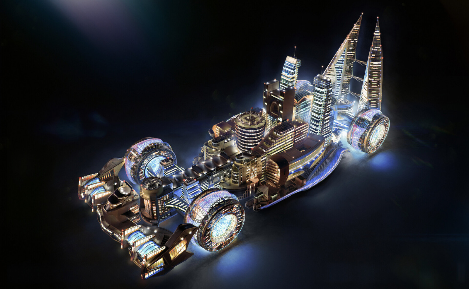 CGI, car, Formula 1, architecture, simple background, lights