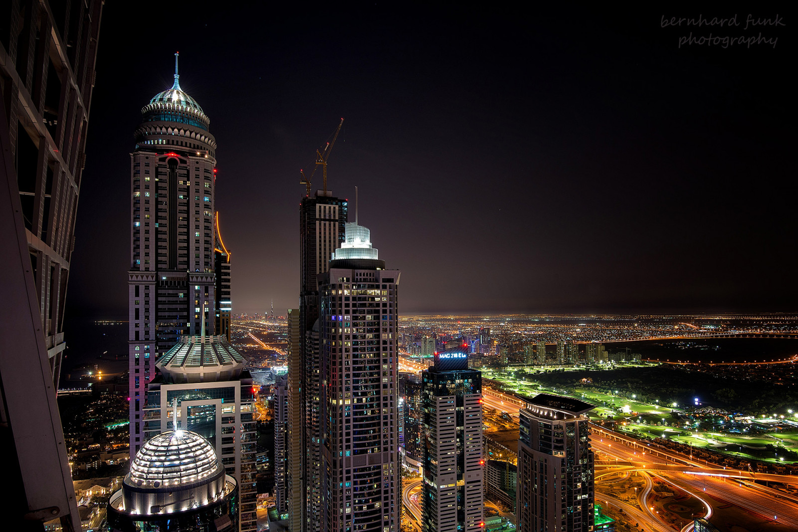 panoráma, dubaj, nightshot, Dubai Marina, přes vrch, D800, VAE, Bernhardfunk