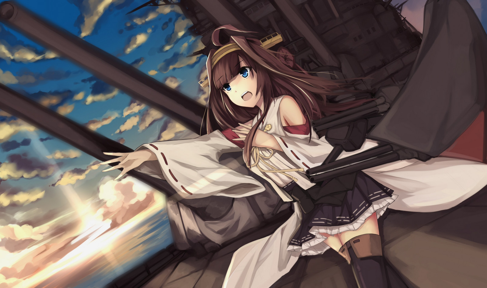 anime, anime dívky, Kantai Collection, Kongou KanColle, ahoge, Snímek obrazovky, mangaka