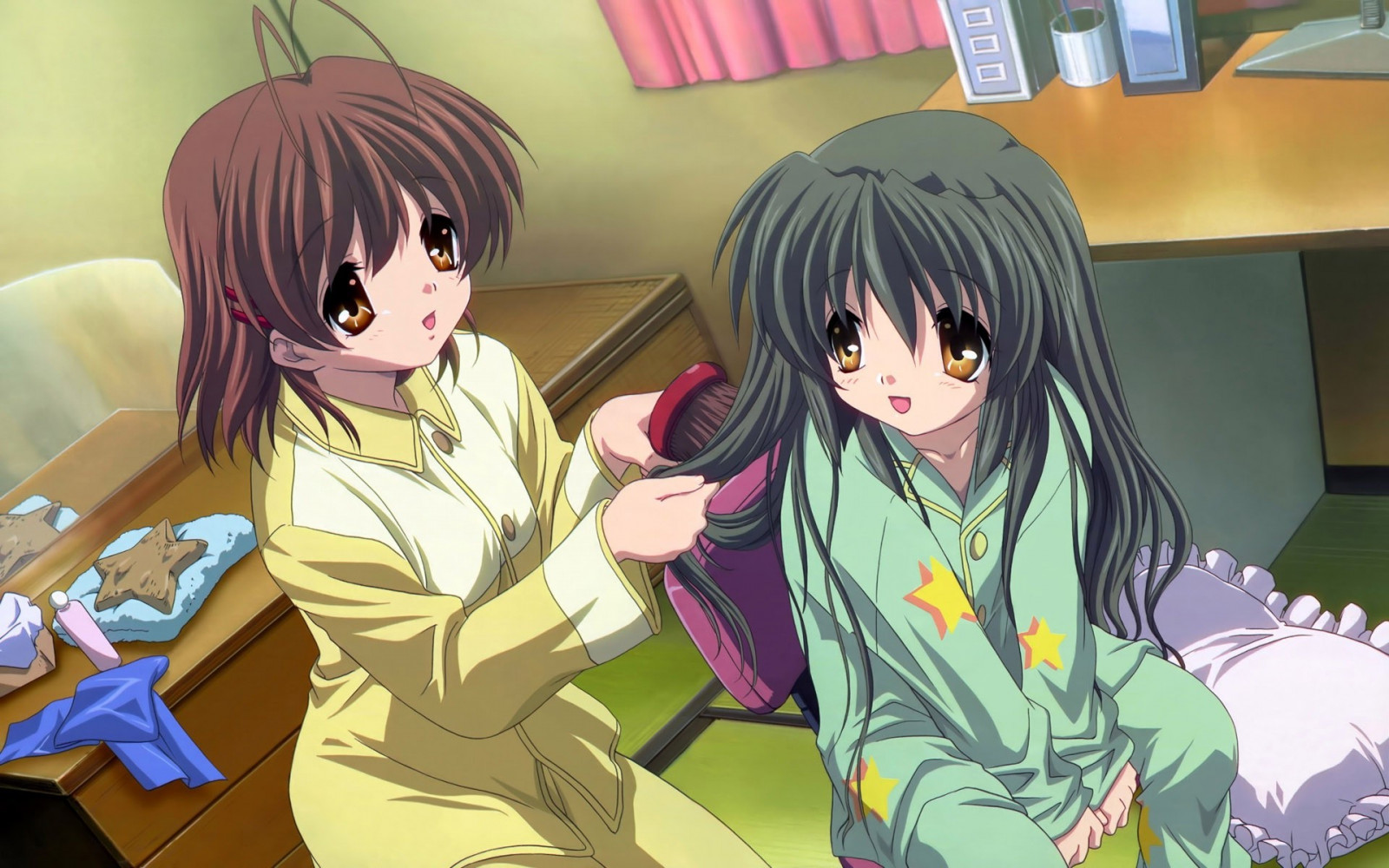 ilustrace, anime, umělecká díla, kreslená pohádka, černé vlasy, Clannad, komiks, Ibuki Fuko, Nagisa Furukawa, Snímek obrazovky, 1920x1200 px, mangaka