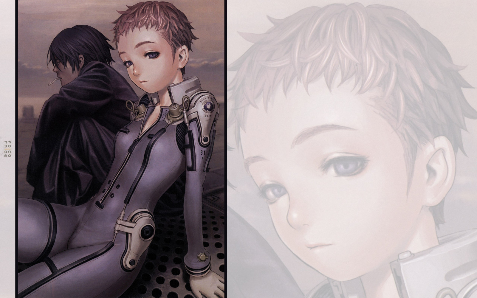 tegning, illustration, anime, sort hår, originale karakterer, hår, Murata Range, Blå Submarine No 6, frisure, skitse, mangaka