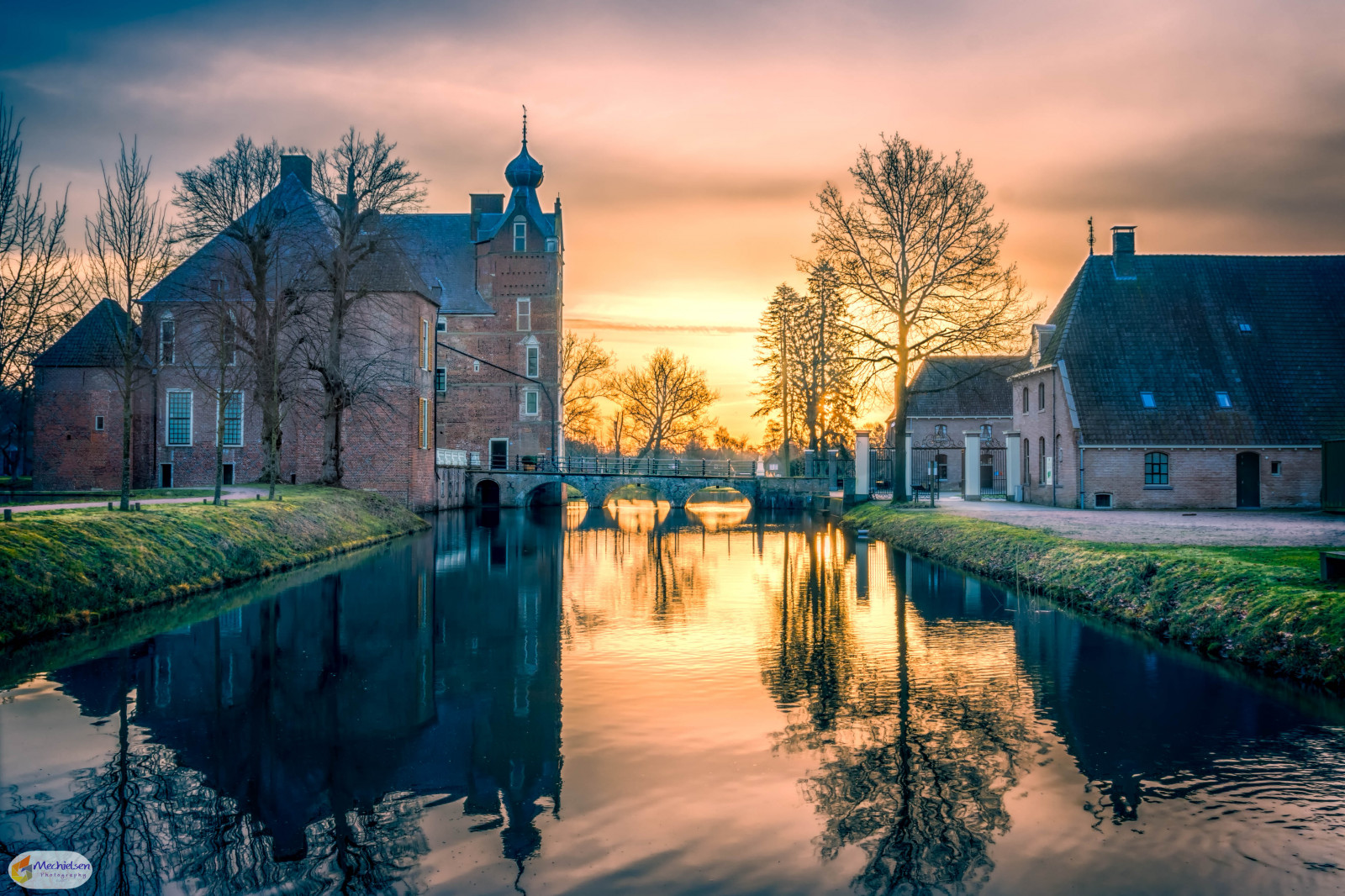 Vaassen, kasteel, Paesi Bassi, gelderland, architettura, Alba, reflecties, Europa, kasteelcannenburgh, Nederland, castello, Europa, riflessi, nl