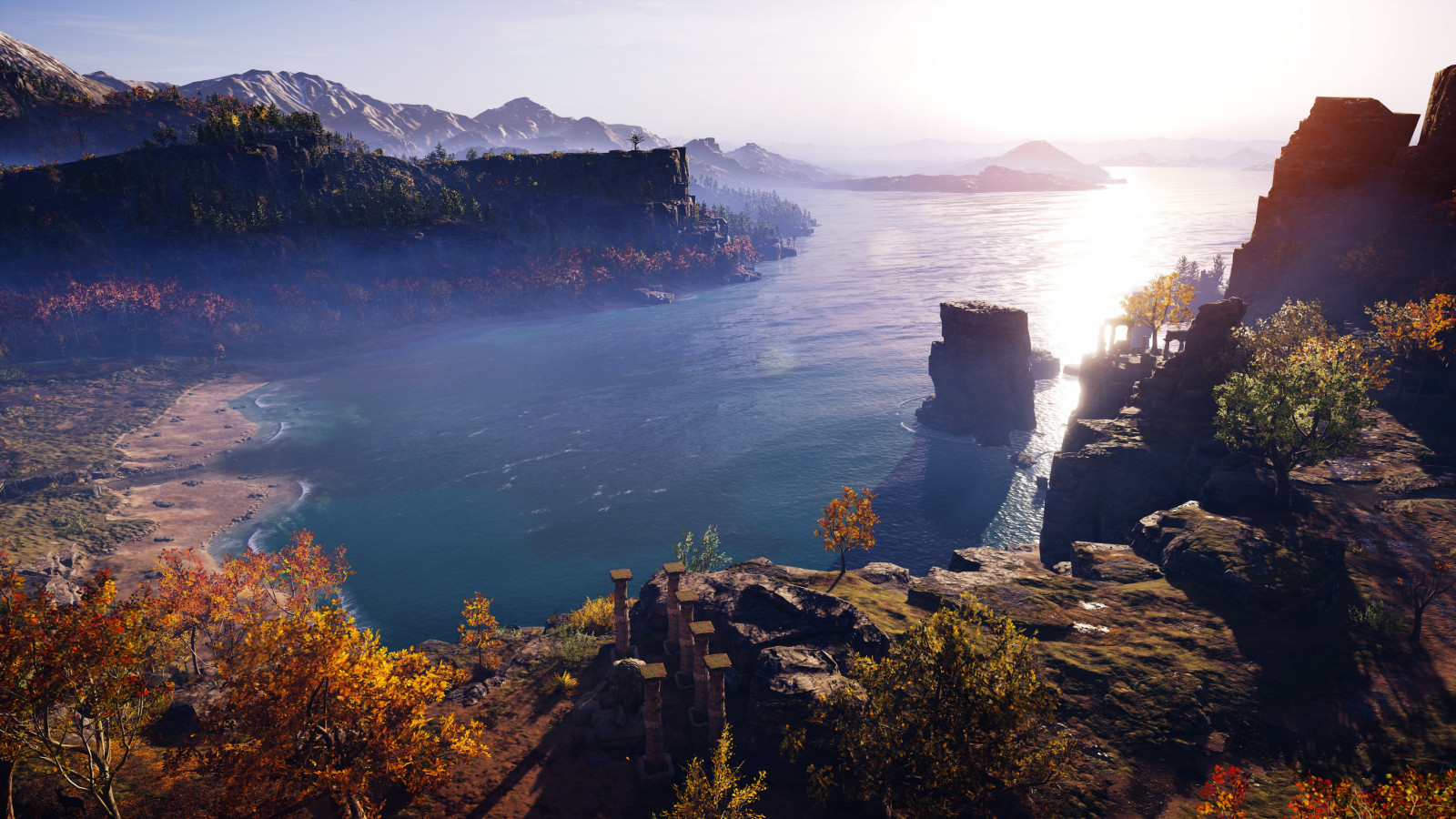 Assassins Creed Odyssey, Snímek obrazovky, Video Game Landscape, západ slunce