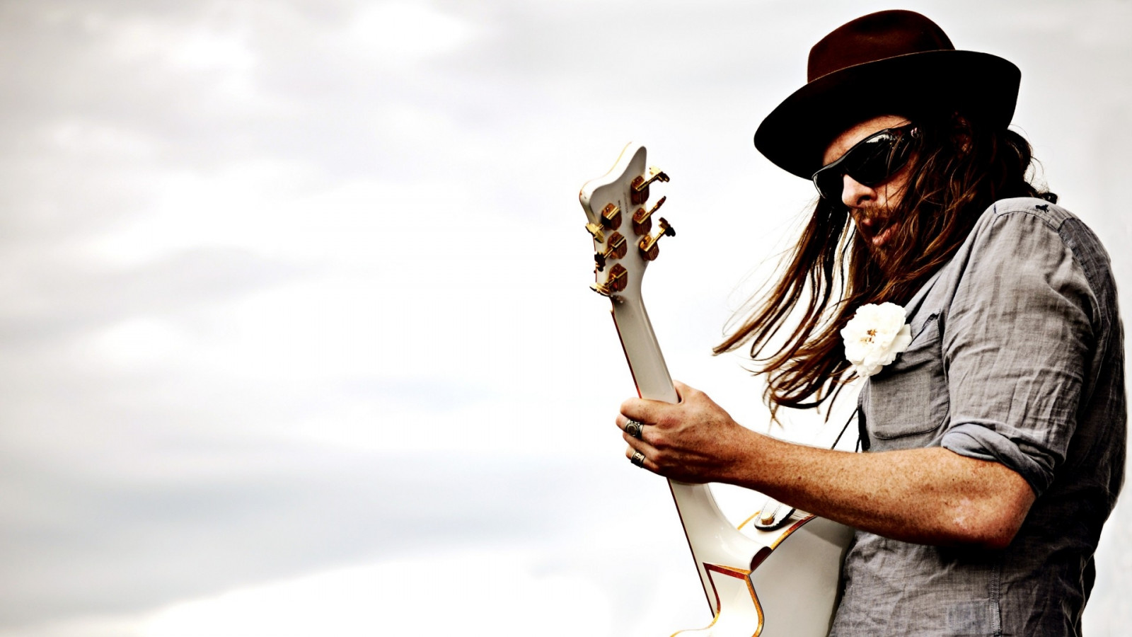 Wallpaper matt mays, guitar, glasses, hand, hat 1920x1080