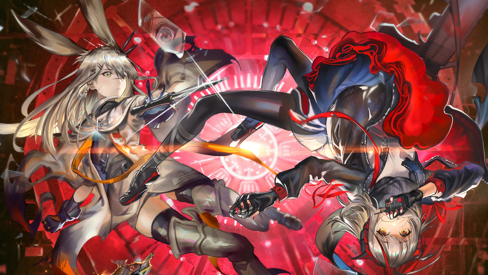 Wallpaper long hair, gray hair, orange eyes, yellow eyes, shards