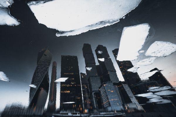 反射,心情不好,建筑,河,冰,弹簧