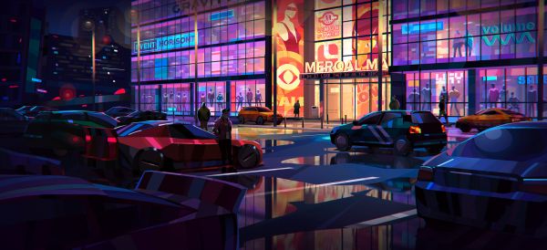 digital art,artwork,illustration,night,city,cityscape