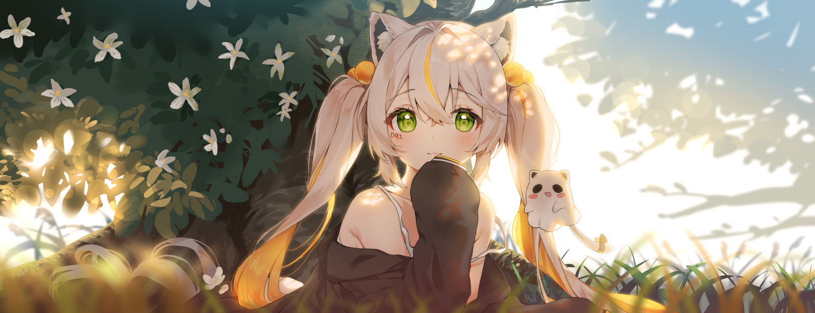 Wallpaper anime girls, Cheli, artwork, animal ears, twintails