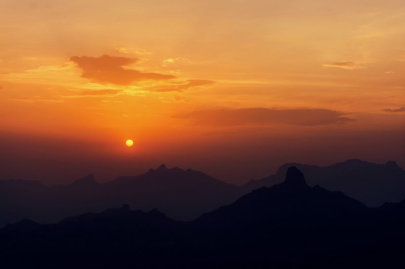 slunečnímu záření, západ slunce, kopec, nebe, svítání, večer