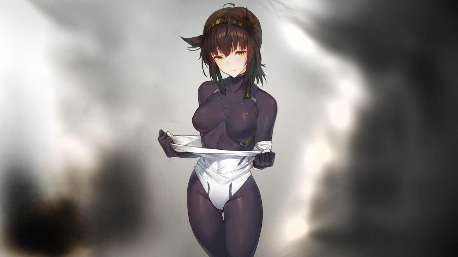 anime, anime girls, capelli corti, brunetta, Kantai Collection, body, tette, Hatsuzuki KanColle, immagine dello schermo, sfondo del computer