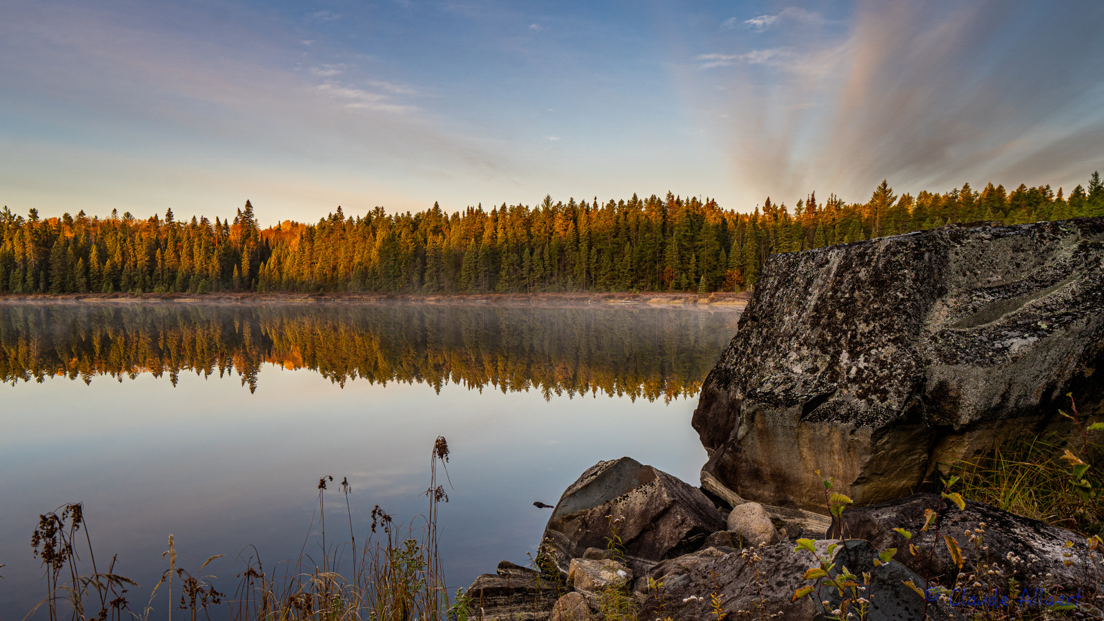 Ontario, Alba, riflessione, roccia, autunno