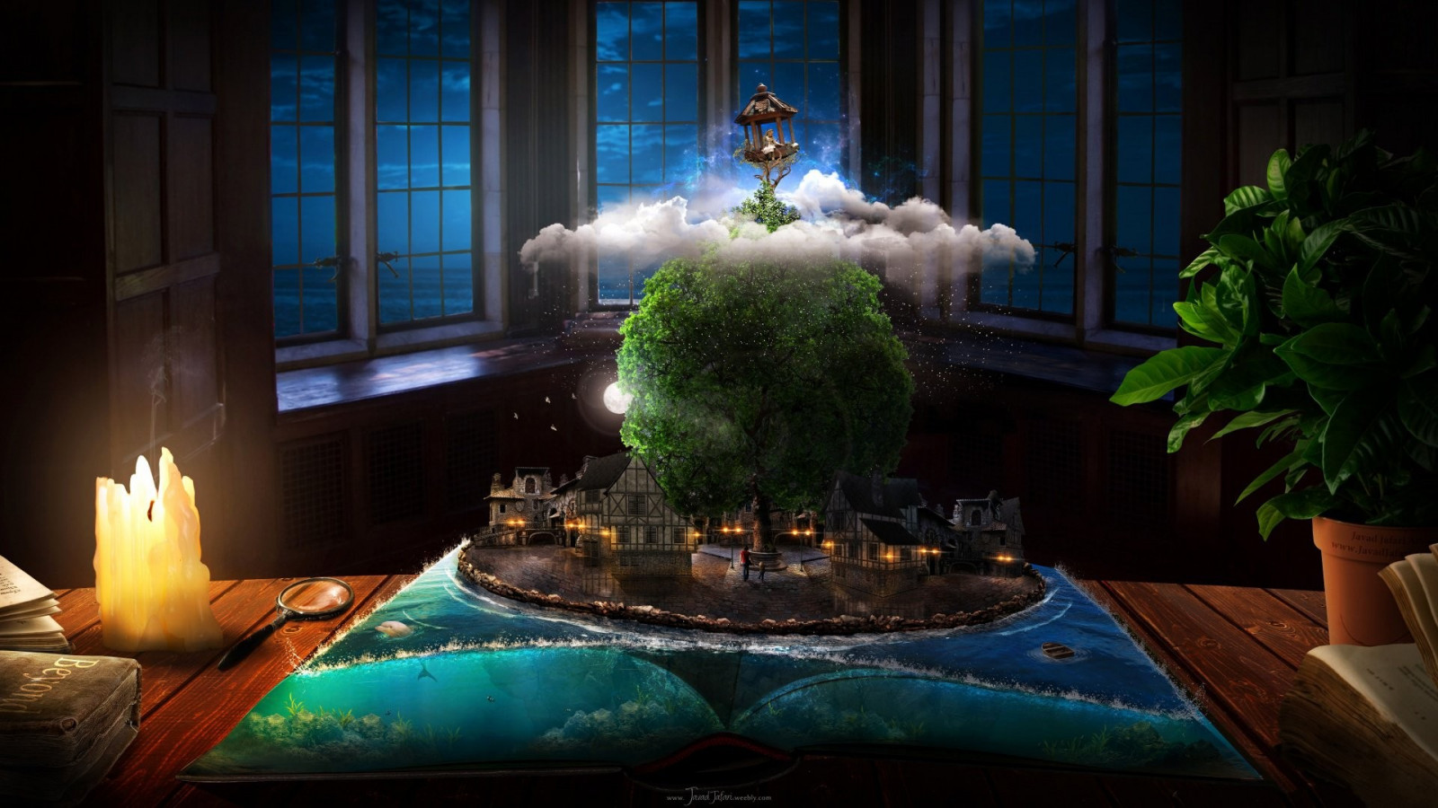 Fantasy art, creatività, immagine dello schermo, illuminazione di paesaggio