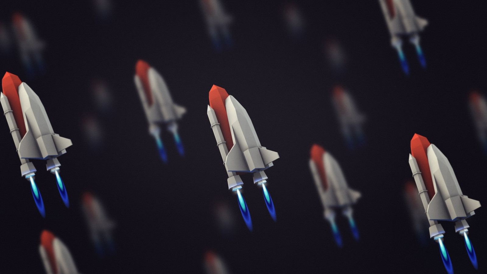 arte digitale, spazio, opera d'arte, low poly, blu, navicella spaziale, Space Shuttle, colore