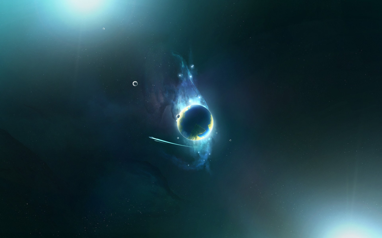 digitální umění, neon, planeta, prostor, hvězdy, řeřavý, Země, CGI, Pod vodou, kosmická loď, atmosféra, vesmír, Snímek obrazovky, počítač tapeta, Atmosféra Země, vesmír, astronomický objekt