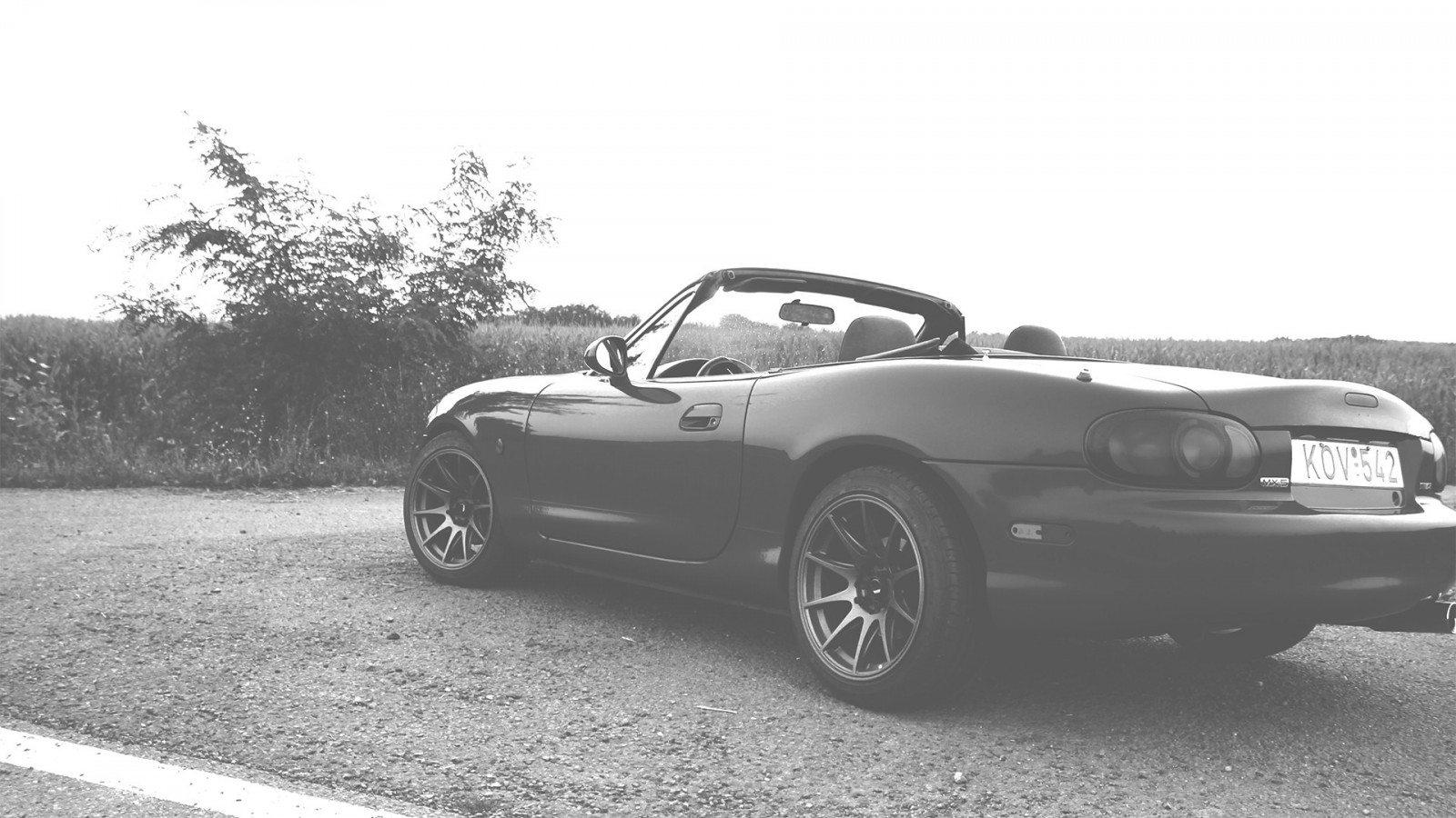 monokrom, solnedgang, bil, køretøj, sportsvogn, Mazda, Cabriolet, MX5, MX 5, Miata, Mazda MX 5, hjul, jord køretøj, bildesign, automotive exterior, bil make