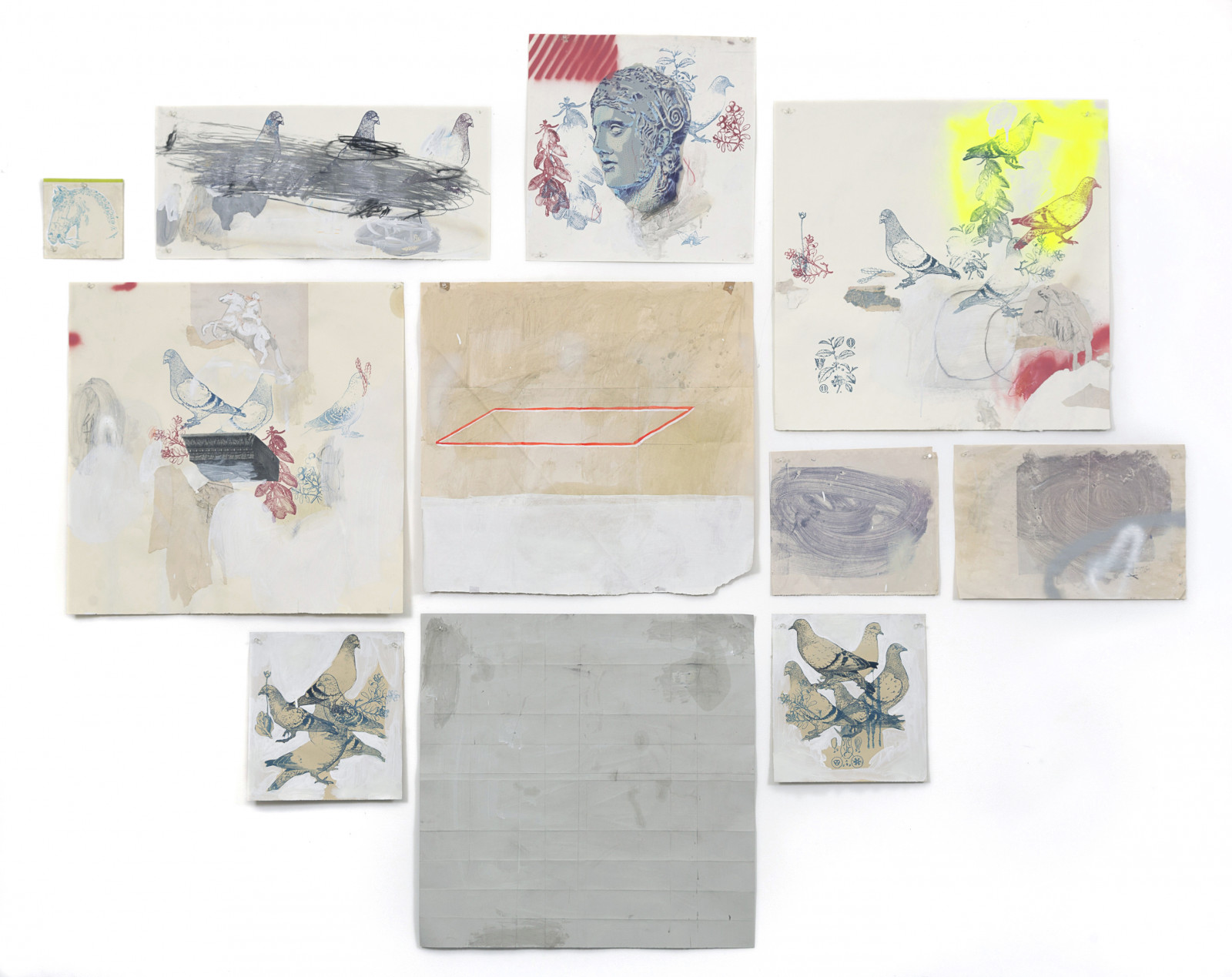 výkres, ptactvo, koláž, řecký, hlava, obdélník, sprej, MG, 2014, UMĚNÍ, moderní, botanický, arte, smíšená média, šablona, produkt, rám obrazu, desenho, papel, colagem, mista, na papíře, razítko, carimbo, poliptico, belohoizonte