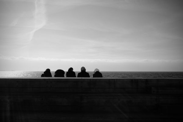 sea,water,sky,white,women,monochrome