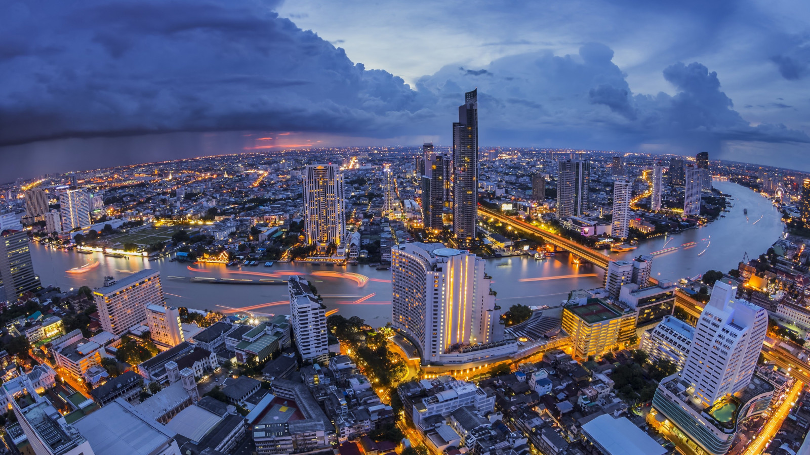 landskab, by, bybilledet, arkitektur, bygning, himmel, fotografering, skyer, skyline, skyskraber, flod, horisont, by, panorama, skumring, fugleperspektiv, Thailand, Bangkok, metropol, perspektiv, Thai, downtown, milepæl, 3840x2160 px, byområde, atmosfære af jord, hovedstadsområde, menneskelig bosættelse, kvarter, boligområde, luftfotografering