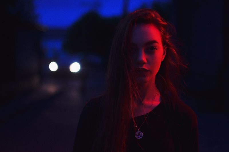 women, portrait, red, music, face, blue women, portrait, red, music, face, blue