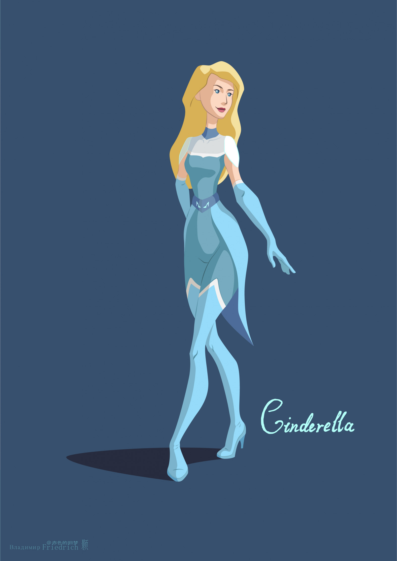 illustration, Flatdesign, Disney prinsesser, Askepot, Superheroines, superhelt, Enkel baggrund, minimalisme, lodret