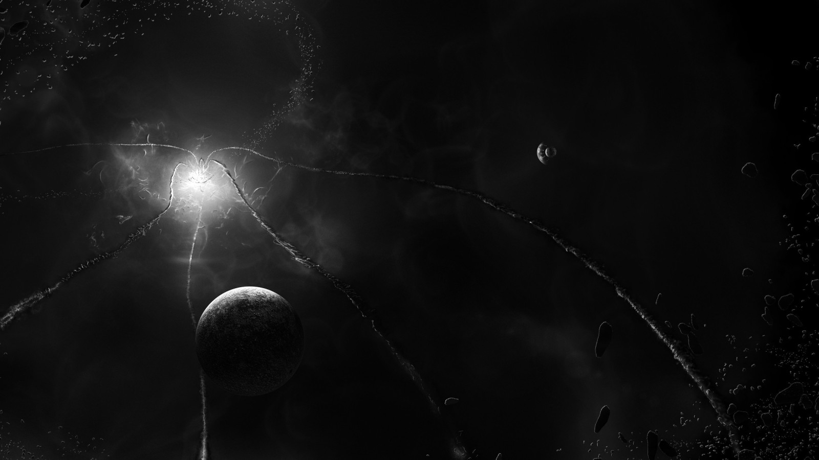 sollys, sort, monokrom, nat, plads, himmel, Måne, science fiction, måneskin, cirkel, atmosfære, astronomi, lys, linje, mørke, atmosfære af jord, sort og hvid, monokrom fotografering, ydre rum, himmellegeme