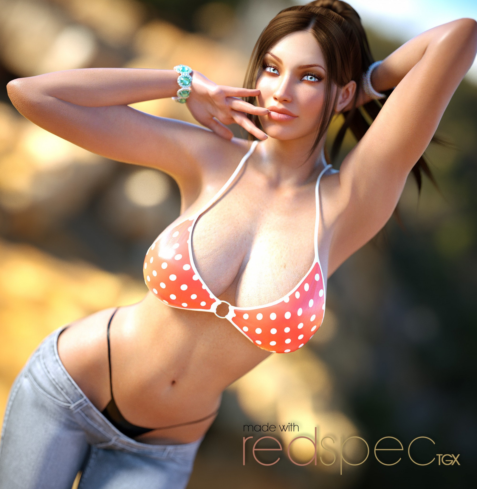 Model, CGI, dżinsy, bikini, Cycki, bielizna damska, Stroje kąpielowe, odzież, Supermodelka, dłoń, palec, mięsień, Klatka piersiowa, sesja zdjęciowa, brzuch, bagażnik samochodowy, udo, Bohater wklęsłodruku, Bielizna, biustonosz, Aktywna bielizna