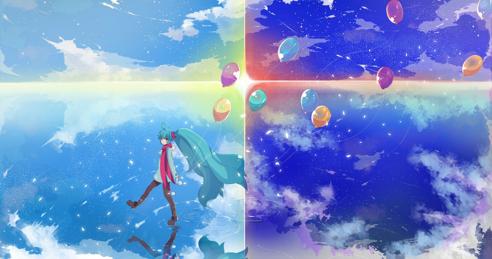 slunečnímu záření, ilustrace, anime, prostor, nebe, modrý, Vocaloid, Hatsune Miku, Snímek obrazovky, počítač tapeta, Atmosféra Země, vesmír