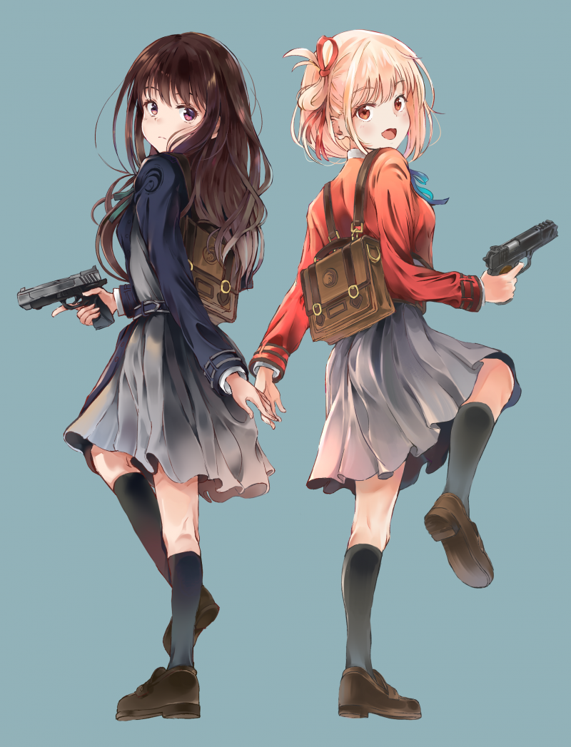 Anime,Chicas anime,Lycoris Recoil,Nishikigi Chisato,Inoue Takina,cabello corto