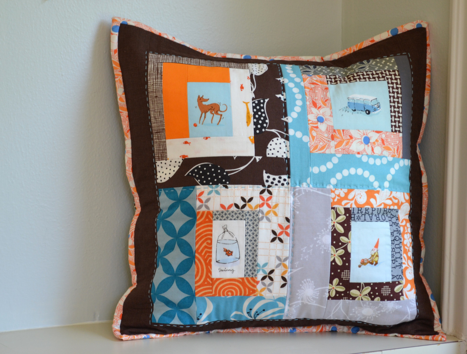 Wallpaper blue, orange, brown, pillow, lightningbugs, denyseschmidt