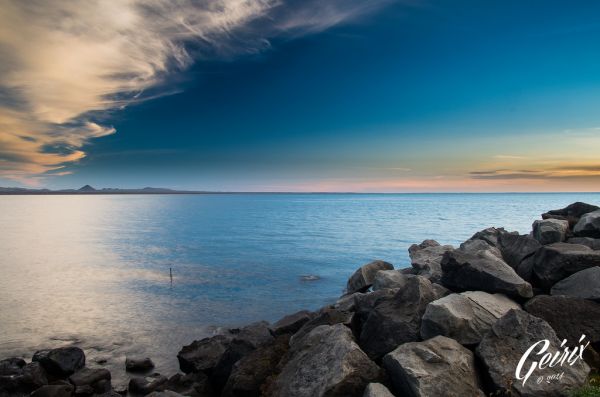landscape,sea,bay,rock,sunlight,sunset