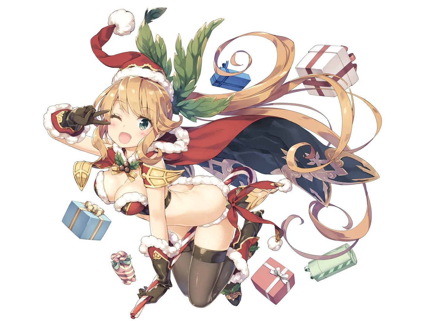 ภาพประกอบ, อะนิเมะ, การ์ตูน, ต้นขาสูง, คริสต์มาส, Granblue Fantasy, แฟนตาซี Clarisse Granblue, 1436x1080 px