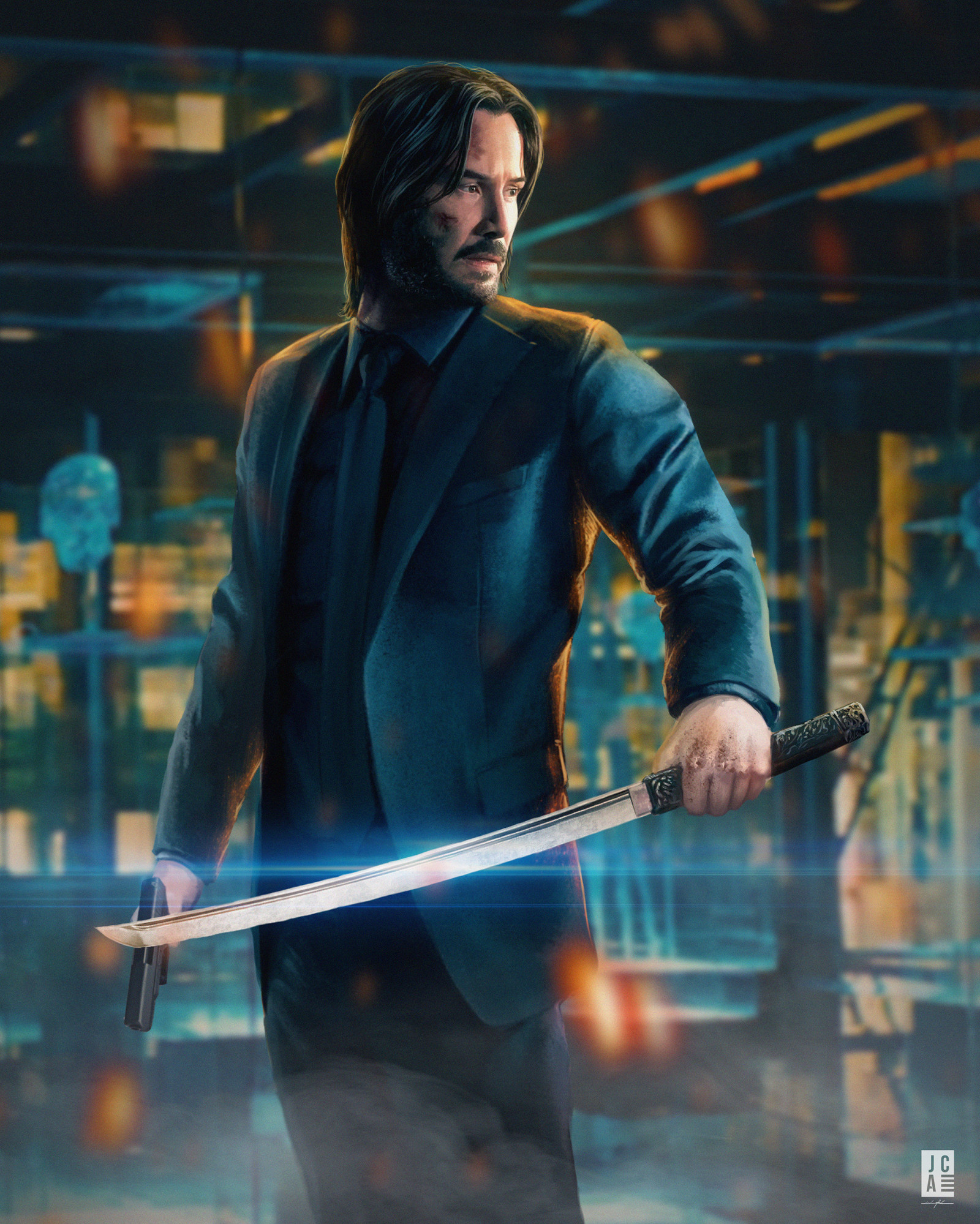Keanu Reeves, John Wick, black suit, fan kunst, Digital kunst