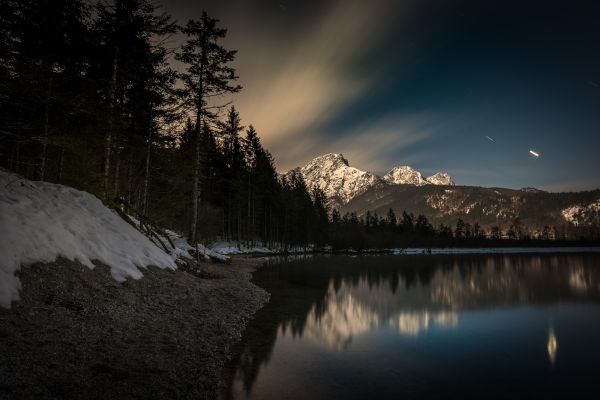 sunlight, landscape, mountains, night, lake, water