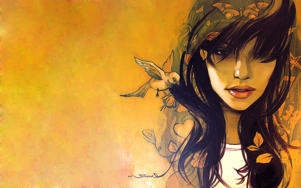 výkres, ilustrace, ptactvo, ženy, anime, umělecká díla, mytologie, skica, 1280x800 px, počítač tapeta