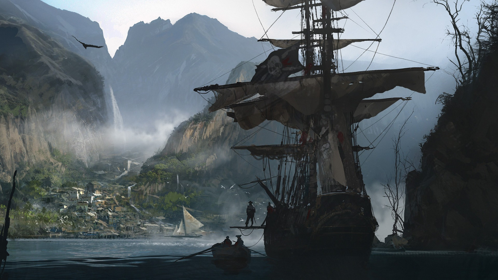 เรือ, โจรสลัด, เรือรบ, เรือรบ, ภูเขา, ภาพหน้าจอ, 1920x1080 px, นักสังหารลัทธิ, เรือเดินสมุทร